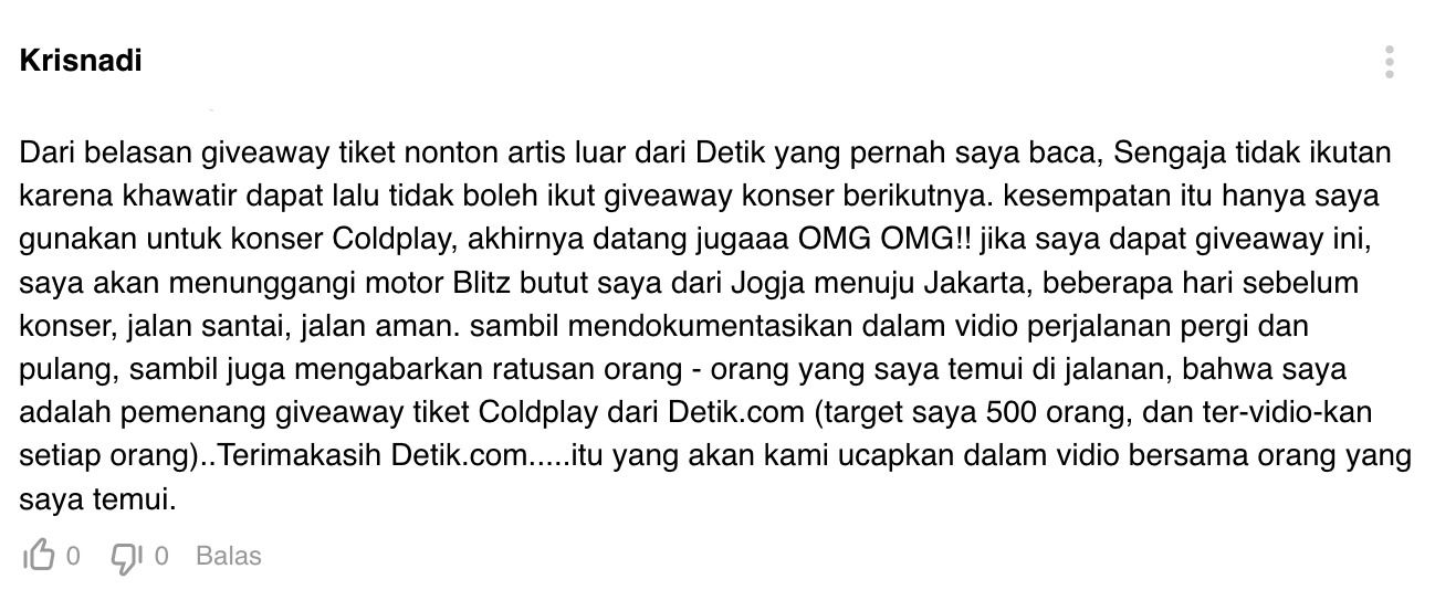 Pemenang Tunjangan Nonton Coldplay
