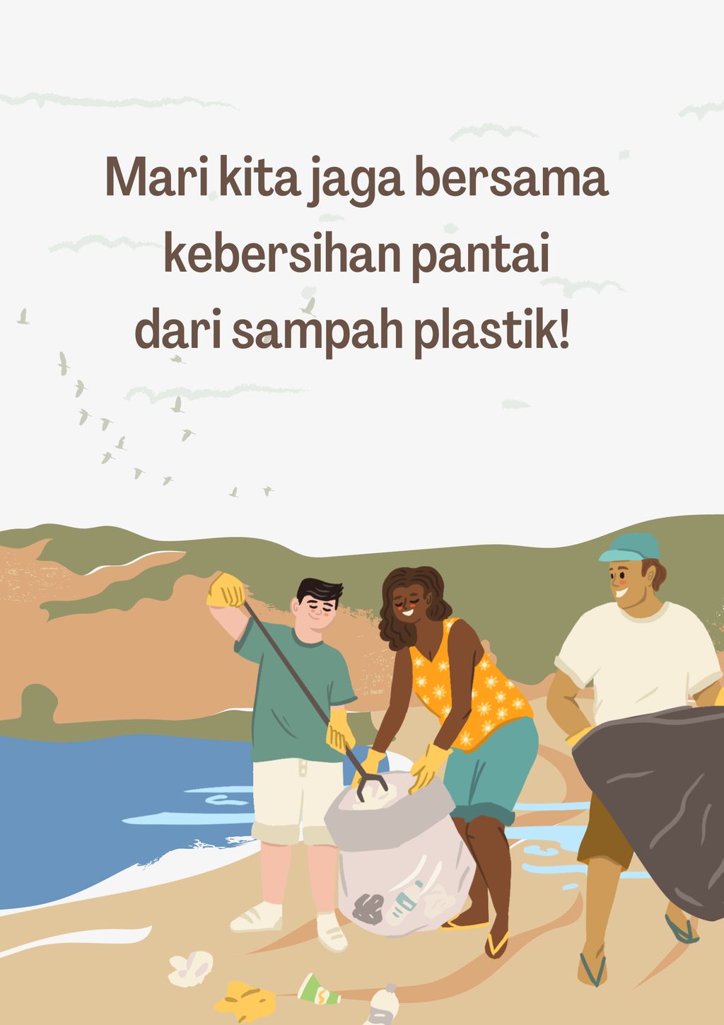 Poster Pendidikan tentang Menjaga Kebersihan Pantai.