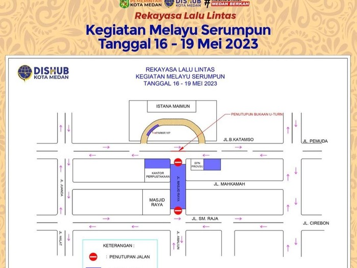 Rekayasa lalu lintas di Medan selama acara Dekranas dan HKG 16-21 Mei 2023. (Foto: Istimewa)