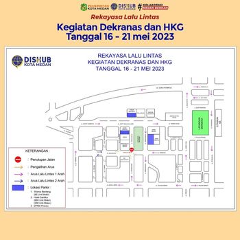 Rekayasa lalu lintas di Medan selama acara Dekranas dan HKG 16-21 Mei 2023. (Foto: Istimewa)