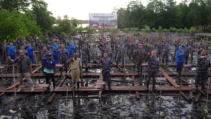 Penanaman 5.000 bibit pohon mangrove di Kampung Katinim, Kabupaten Sorong.