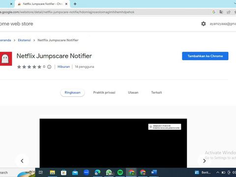 Tampilan Netflix Jumpscare Notifier di Chrome Extension (Foto: Tangkapan Layar)