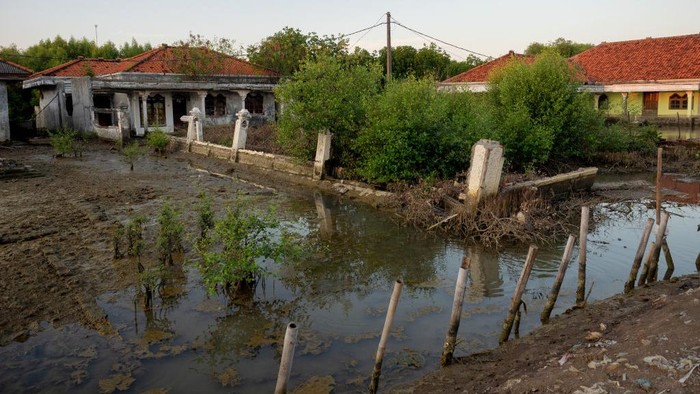 Rumah hingga pemakaman umum yang ada di garis pantai utara Jawa Barat mulai terancam abrasi. Begini penampakannya.