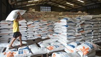 Pekerja mengangkut beras di Gudang Bulog Pulo Brayan, Medan, Sumatera Utara, Selasa (16/5/2023). Perum Bulog wilayah Sumatera Utara menerima beras impor sebanyak 29.000 ton dari Pemerintah Pusat.