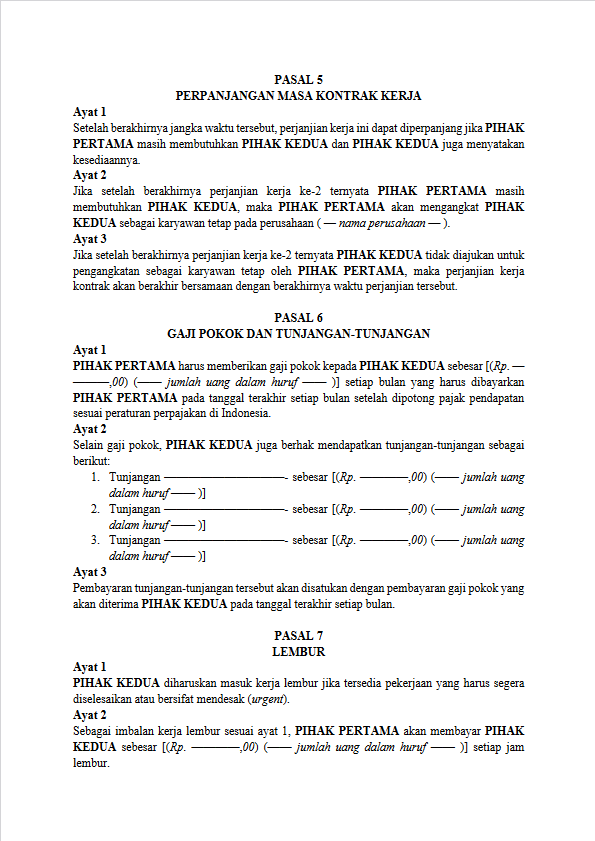 Surat Perjanjian Kerja Kontrak 2.