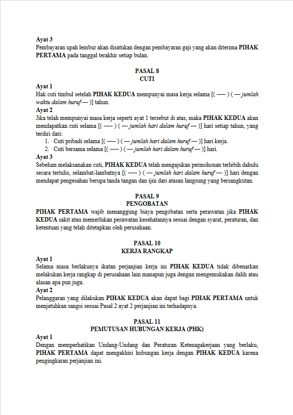 Surat Perjanjian Kerja Kontrak 3.