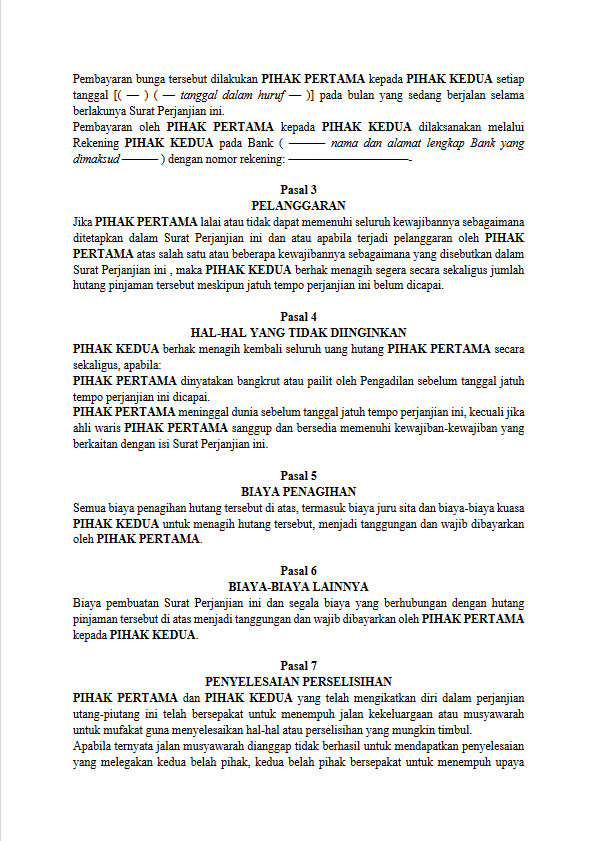 Surat Perjanjian Utang Piutang 1.