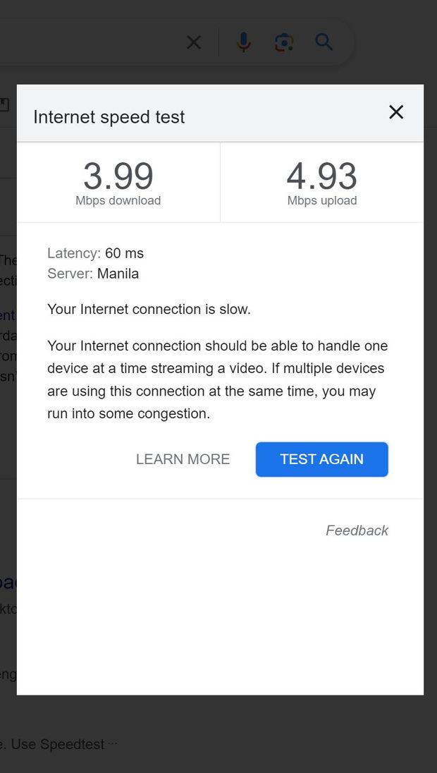 Uji kecepatan internet dengan Google