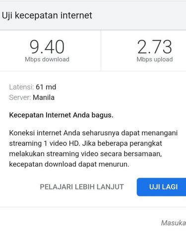 Uji kecepatan internet dengan Google