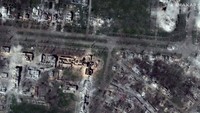 Gambar satelit yang dirilis MaxarTechnologies pada Senin (15/5/2023) menunjukkan kehancuran di Kota Bakhmut, Ukraina.