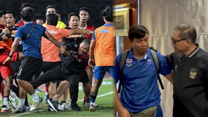 Momen ofisial Timnas Thailand yang pukul Kombes Sumardji menangis dan minta maaf