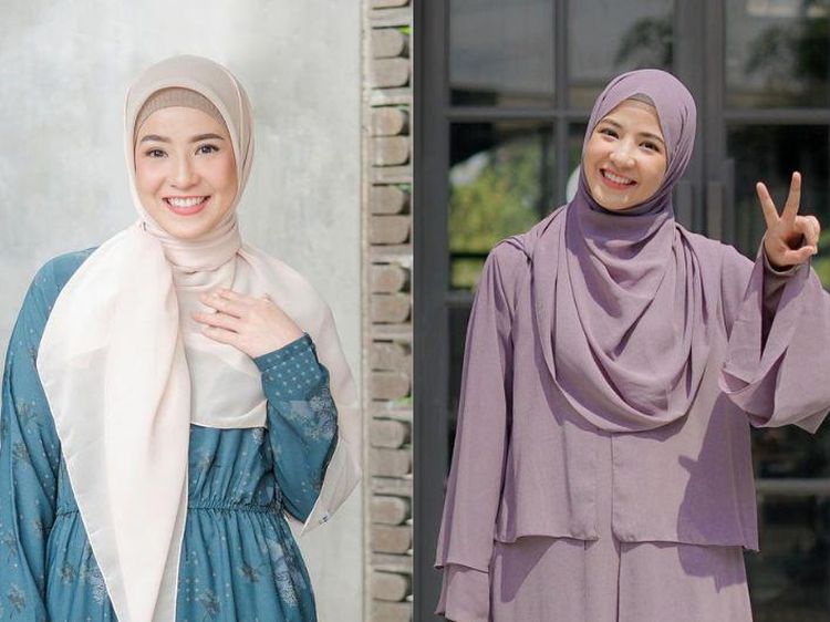 10 Potret Memesona Natasha Rizki Istri Desta dalam Busana Muslimah