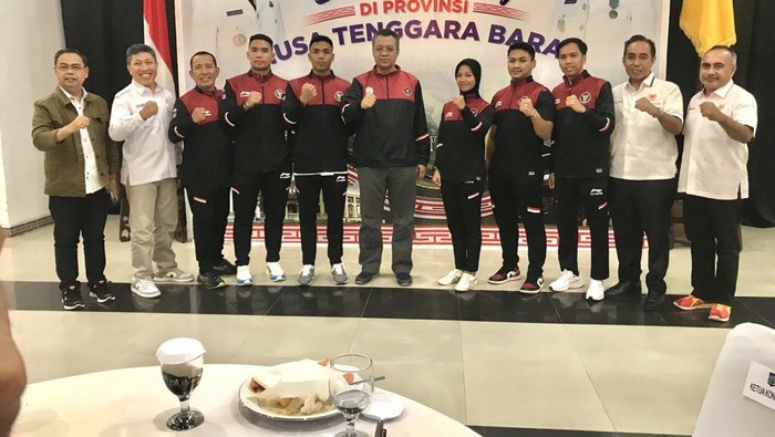 Acara penyambutan sekaligus ramah tamah Pemprov NTB bersama atlet dan pelatih asal NTB yang berlaga di SEA Games Kamboja 2023, Kamis (18/5/2023) di Mataram.
(Helmy Akbar/detikBali)