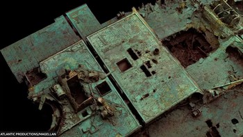 Pemindaian digital ini memberikan tampilan 3D unik dari seluruh kapal, memungkinkannya terlihat seolah-olah kering dan tidak berada di dalam air. Foto: Atlantic Productions/Magellan