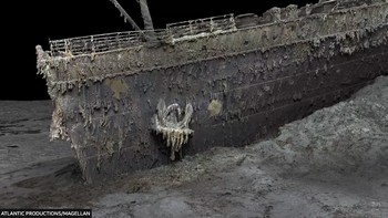 Penampakan bangkai kapal Titanic terungkap dengan sangat detail. Ini adalah penampakan utuh bangkai kapal paling terkenal di dunia itu untuk pertama kalinya. Foto: Atlantic Productions/Magellan