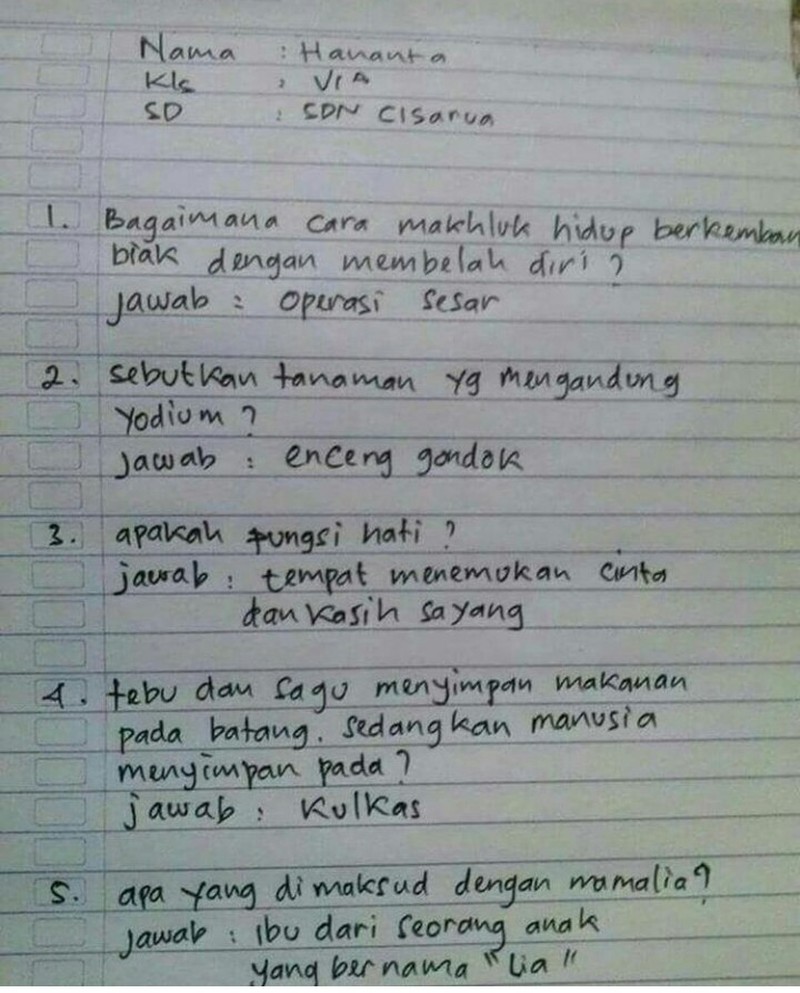 Jawaban Ulangan Bocil yang Bikin Tepok Jidat, Ada-ada Aja!