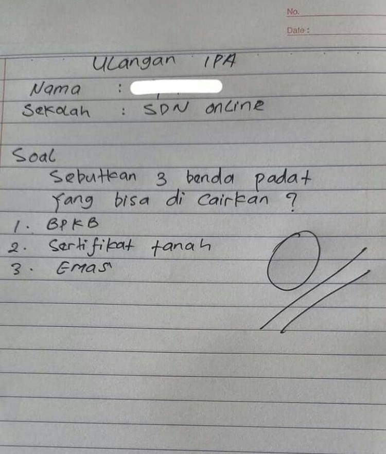 Jawaban Ulangan Bocil yang Bikin Tepok Jidat, Ada-ada Aja!