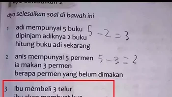 Ya benar juga. Disimpan saja telurnya. Foto: Twitter/txtdaripelajar