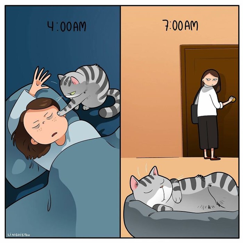 Ketika memelihara seekor kucing, ada saja tingkahnya yang membuat kita gemas. Beberapa di antaranya digambarkan dalam bentuk komik berikut ini.