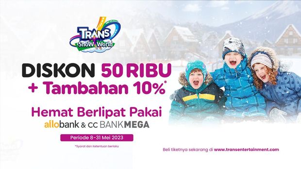 Warga Surabaya, Bintaro dan Bekasi, ada kabar baik nih untuk kamu! Kamu bisa menikmati diskon bertubi-tubi dari Trans Snow World berupa potongan sebesar Rp 50.000