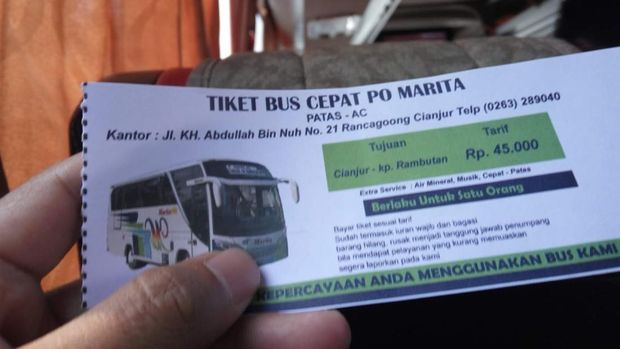 Tiket asli bus cepat PO Marita