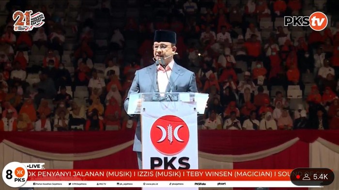 Anies Baswedan di acara perayaan Milad PKS ke-21.