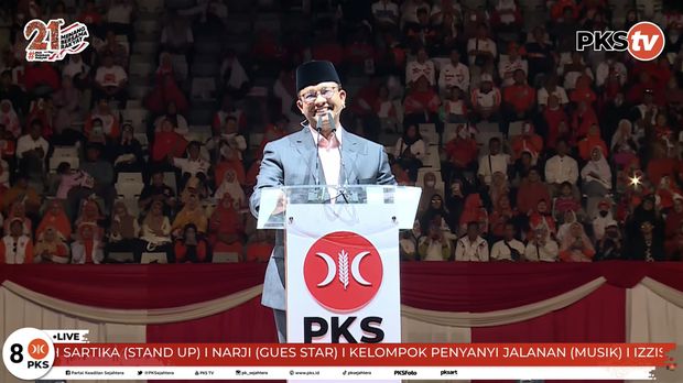Calon Presiden RI 2024 Anies Baswedan dalam Puncak MILAD KE-21 PKS. (Tangkapan Layar Youtube PKSTV)