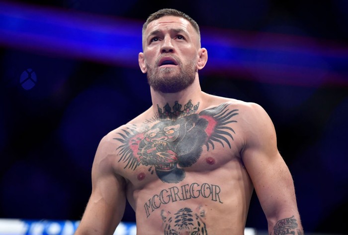 Conor McGregor LAS VEGAS, NEVADA - JULY 10: Conor McGregor of Ireland prepares to fight Dustin Poirier during the UFC 264 event at T-Mobile Arena on July 10, 2021 in Las Vegas, Nevada. (Photo by Chris Unger/Zuffa LLC)