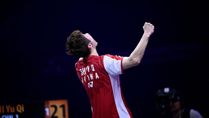 Shi Yuqi of China reacts during his mens singles final match against Lee Yun-gyu of South Korea at the 2023 Sudirman Cup world badminton championships in Suzhou, in Chinas eastern Jiangsu province on May 21, 2023. (Photo by WANG Zhao / AFP) (Photo by WANG ZHAO/AFP via Getty Images)