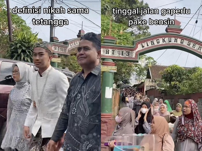 Menikah dengan tetangga sendiri viral di media sosial, yang antar seserahan satu RT bikin heboh.