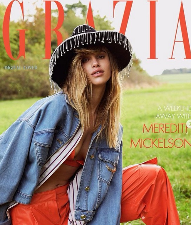 Meredith adalah model fashion yang juga kerap tampil menjadi cover di majalah-majalah lifestyle. Inilah penampilan Meredith berbalut busana Dior untuk majalah Grazia. Foto: dok. Instagram/ @meredithmickelson