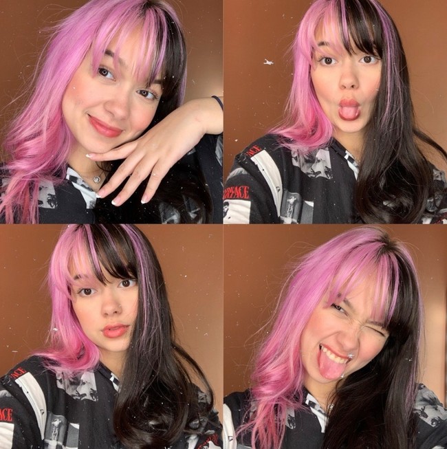 Di tengah kariernya, Becca sempat bereksperimen dengan warna rambut. Dia mencoba model two tone ala Cruella de Vil dengan warna pink dan hitam. Foto: dok. Instagram @rklopperr