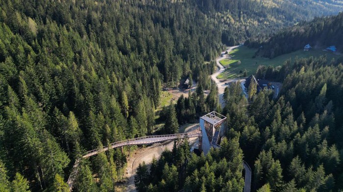 WAKSMUND, POLAND - MAY 5: A general view of the 'Gate of Gorce' footpath through the trees in Waksmund, Poland on May 5, 2023. Newly opened tourist attraction is the another one wooden path and viewpoint in the Polish mountains but also an educational center with displays about the local nature. (Photo by Jakub Jan Porzycki/Anadolu Agency via Getty Images)