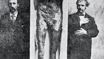 Pada tahun 1895, tubuh mumi India setinggi 2,54 meter ditemukan di dekat San Diego. Mumi itu dibawa ke sisa-sisa manusia tertinggi yang pernah ada. Para ilmuwan memperkirakan bahwa tinggi pria ini mungkin 2,74 meter selama hidupnya. Foto: Twitter/creepy_org