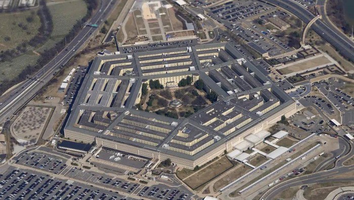 FILE - The Pentagon is seen from Air Force One as it flies over Washington, March 2, 2022. A fake image purportedly showing an explosion near the Pentagon has been widely shared on social media, sending a brief shiver through the stock market. But police and fire officials in Arlington, Virginia, said Monday, May 22, 2023, that the image isnt real and there was no incident at the U.S. (AP Photo/Patrick Semansky, File)