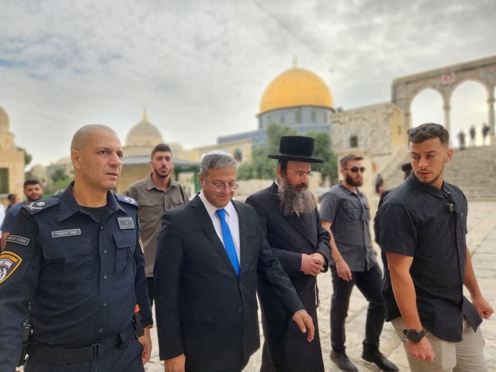 Israeli National Security Minister Itamar Ben-Gvir visits Al-Aqsa compound also known to Jews as the Temple Mount in Jerusalems Old City May 21, 2023. Minhelet Har-Habait, Temple Mount Administration/Handout via REUTERS.