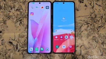 Oppo Find N2 Flip menyuguhkan layar 6,8 inch, LTPO AMOLED dengan resolusi 1080x2520 pixel, refresh rate 120Hz, mendukung HDR10+, kecerahan maksimum 1.600 nits dan terlindungi Gorilla Glass 5. Sementara Galaxy Z Flip4 tak jauh berbeda. Menggunakan panel Dynamic AMOLED 2X dengan ukuran 6,7 inch, 1080 x 2,640 pixel, refresh rate 120Hz, mendukung HDR 10+, kecerahan maksumum 1.200 nits dan sudah terlindungi Gorilla Glass Victus+. Foto: Adi Fida Rahman/detikINET