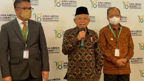 Wakil Presiden Maruf Amin saat menghadiri Asia Media Summit (AMS) ke-18 di Nusa Dua, Bali, Rabu (23/5/2023).