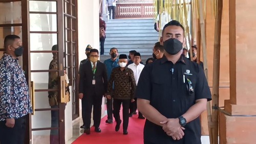 Wakil Presiden RI Maruf Amin di Grand Hyatt Hotel, Nusa Dua, Badung, Bali, Selasa (23/5/2023). (Triwidiyanti/detikBali)