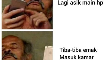 Pura-pura tidur lagi biar nggak kena marah  HP teroooss!. Foto: Facebook/Novi Al