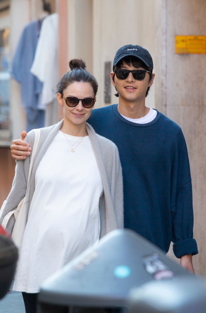 ROME, ITALY - APRIL 19: Song Joong-ki and Katy Saunders are seen on April 19, 2023 in Rome, Italy. (Photo by MEGA/GC Images)