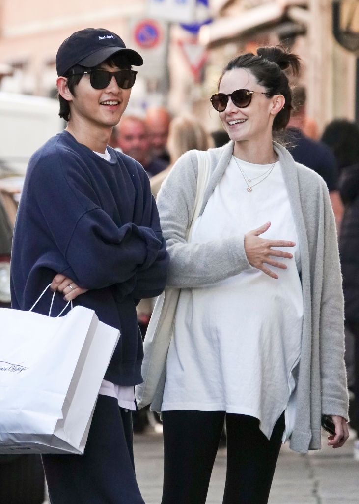 ROME, ITALY - APRIL 19: Song Joong-ki and Katy Saunders are seen on April 19, 2023 in Rome, Italy. (Photo by MEGA/GC Images)