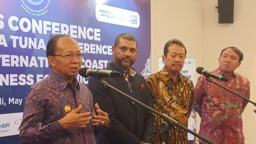 Gubernur Bali Wayan Koster di acara Indonesia Tuna Conference (ITC) dan 7th International Coastal Tuna Business Forum (ICTBF-7), di Padma Legian, Kuta, Badung, Rabu (24/5/2023).