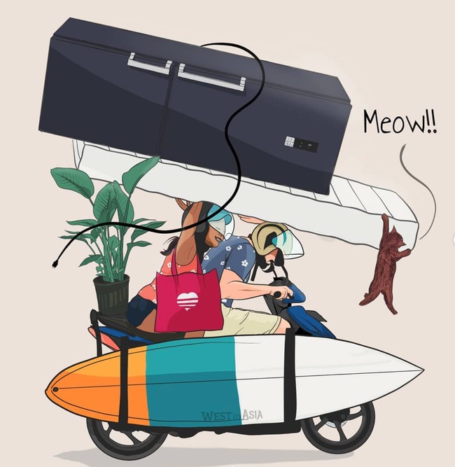 Orang bule dikenal suka travelling simpel, tanpa perlu membawa banyak barang. Nggak heran jika mereka pun lebih memilih untuk bepergian naik motor daripada mobil. Foto: Instagram/@westinasia