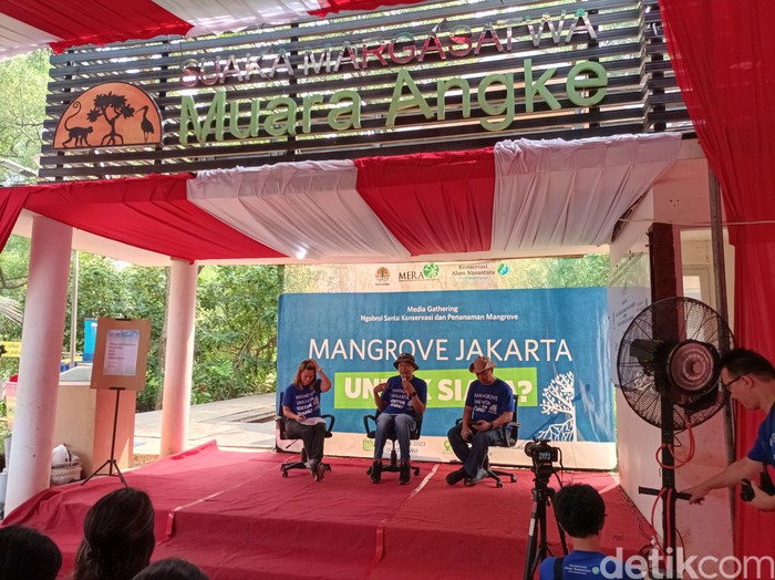 Penanaman  mangrove di Suaka Margasatwa Angke, Jakarta Utara.