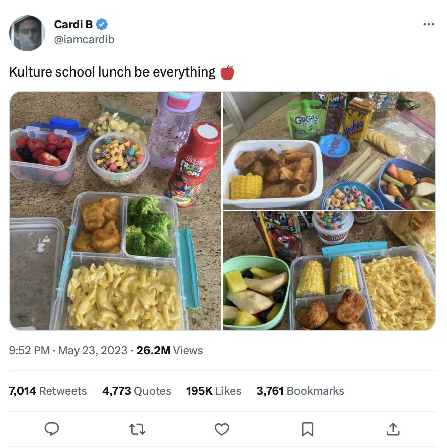 Cardi B Siapkan Bekal Enak untuk Sang Anak, Intip Menunya