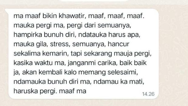 Isi pesan WA Fikki Dermawan ke ibunya.