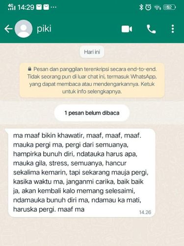 Isi pesan WA Fikki Dermawan ke ibunya.
