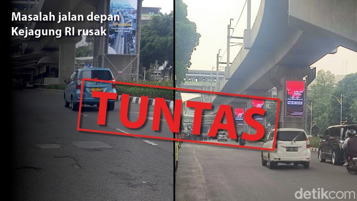 Jl Panglima Polim depan Kejagung RI, Jaksel, before (sebelum) dan after (sesudah) perbaikan jalan. (Dok detikcom)
