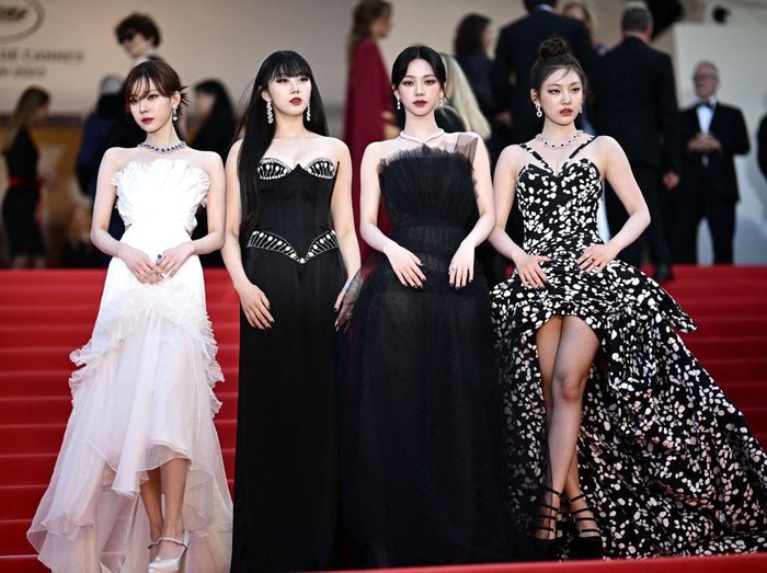 TOPSHOT - (From L) Kim Min Jeong (Winter), Aeri Uchinaga (Giselle), Yoo Jimin (Karina) and Ning Yi Zhuo (Ningning) of Aespa group arrive for the screening of the film 